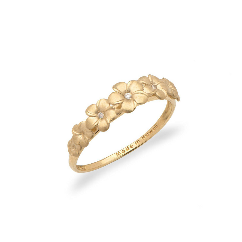 Plumeria Ring in Gold with Diamonds - 6mm