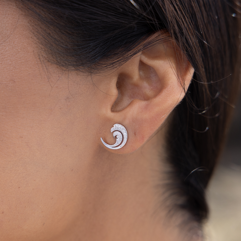 Boucles d'oreilles Nalu en or blanc avec diamants - 12 mm