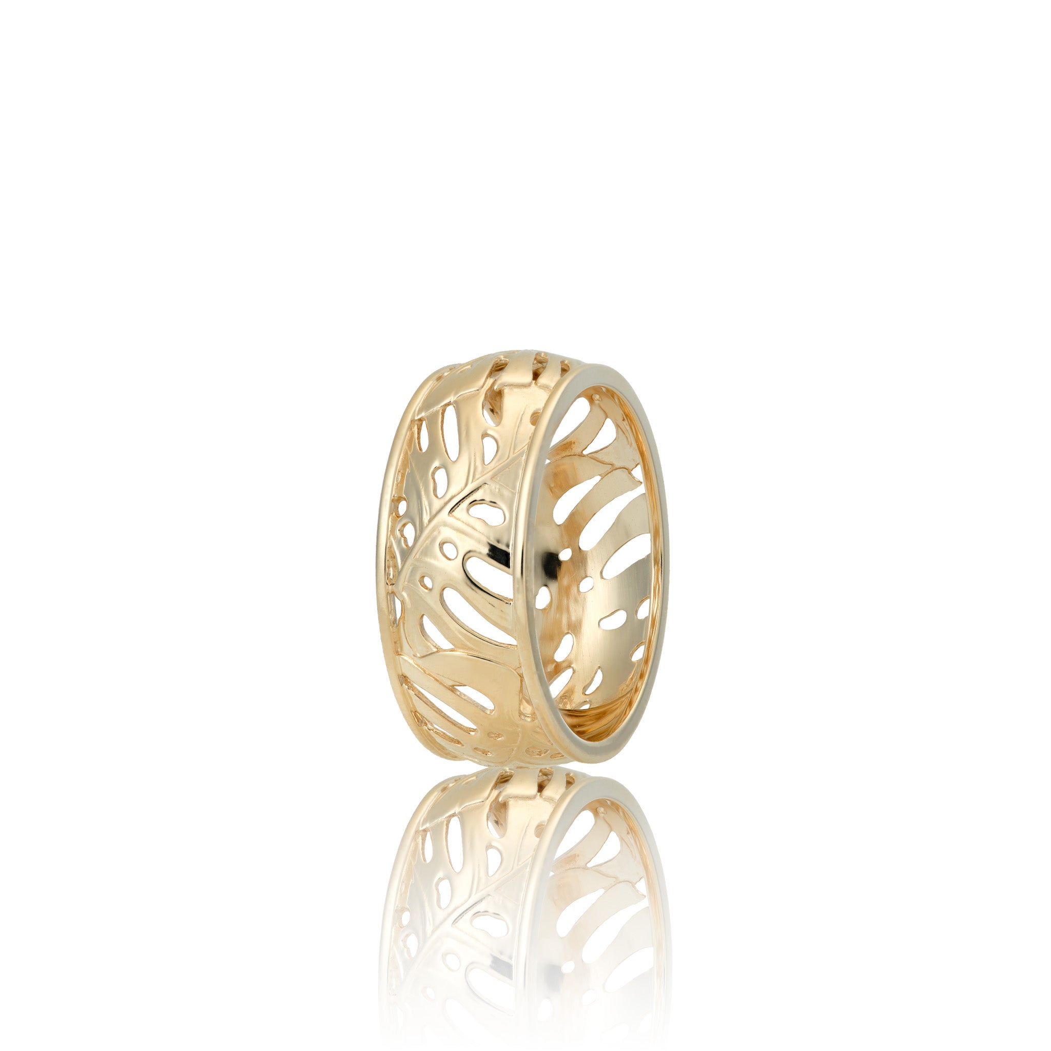 Monstera Band Style Ring in 14k Yellow Gold