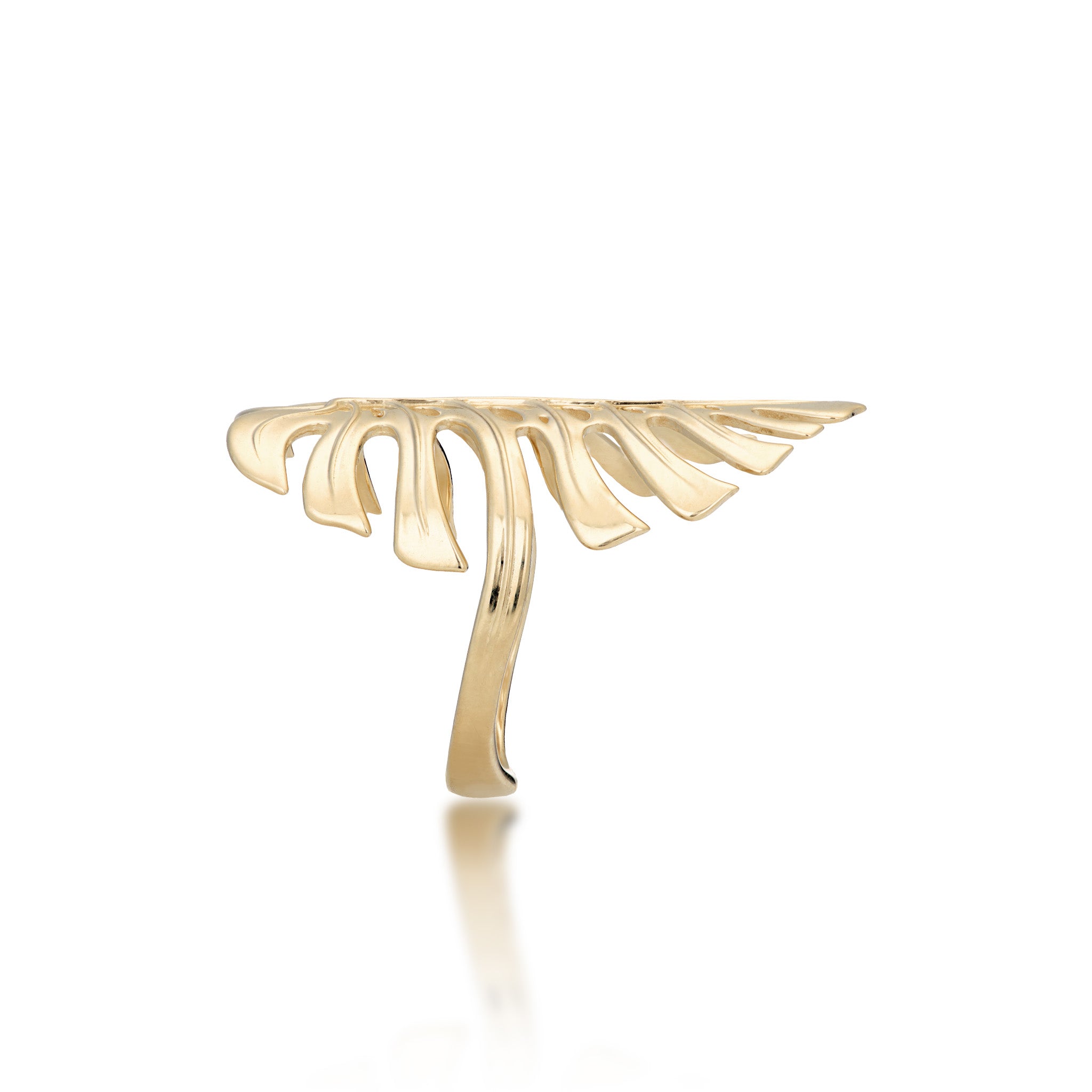 Side view of the Monstera Leaf Ring in 14k Yellow Gold
