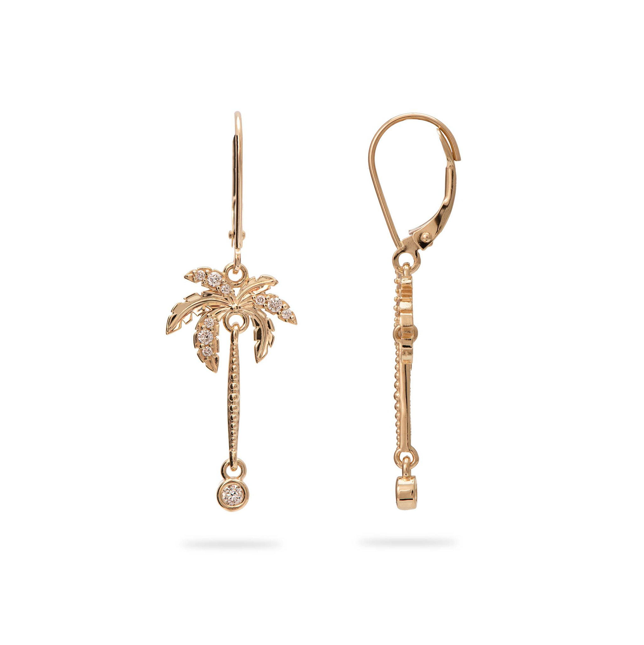 Paradise Palms - Palm Tree Earrings in Gold with Diamonds - 24mm