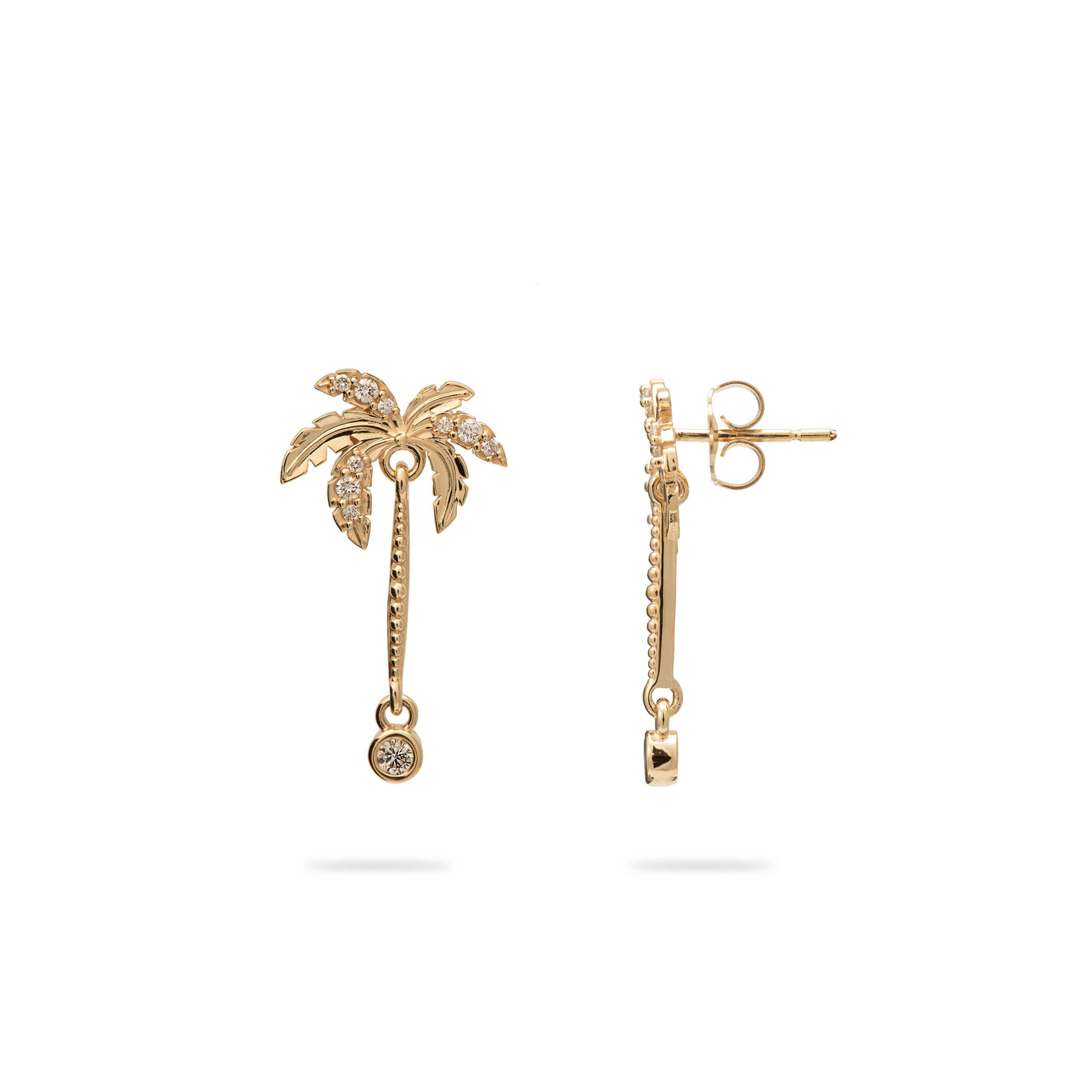 Paradise Palms - Palm Tree Earrings in Gold with Diamonds - 24mm