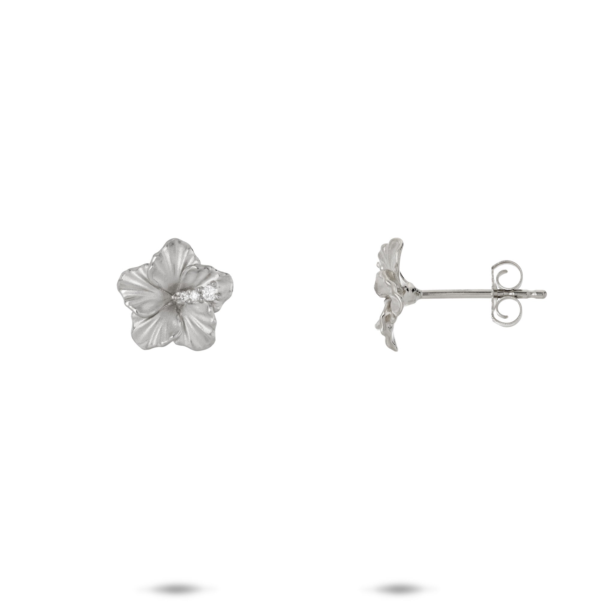9.5mm Diamond Hibiscus Earrings in 14k White Gold