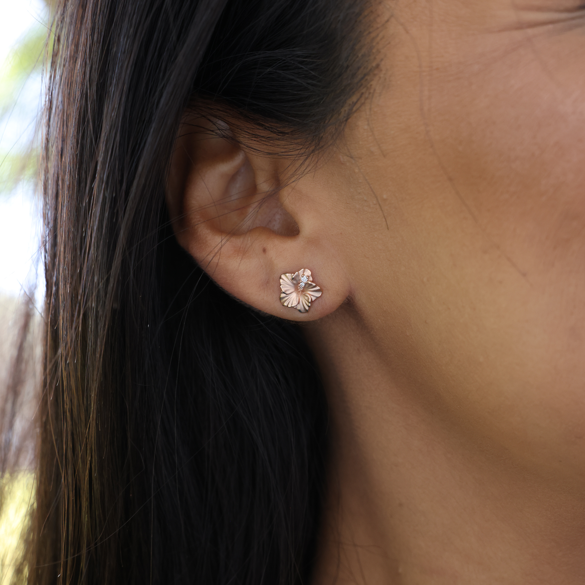 Boucles d'oreilles Hawaiian Gardens Hibiscus en or rose avec diamants - 9,5 mm