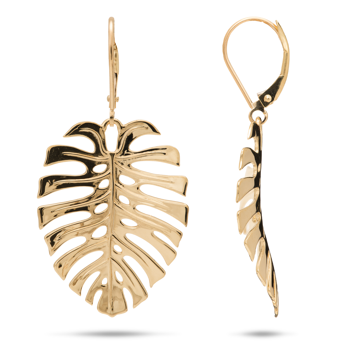 Monstera Leverback Earrings in Gold - 30mm