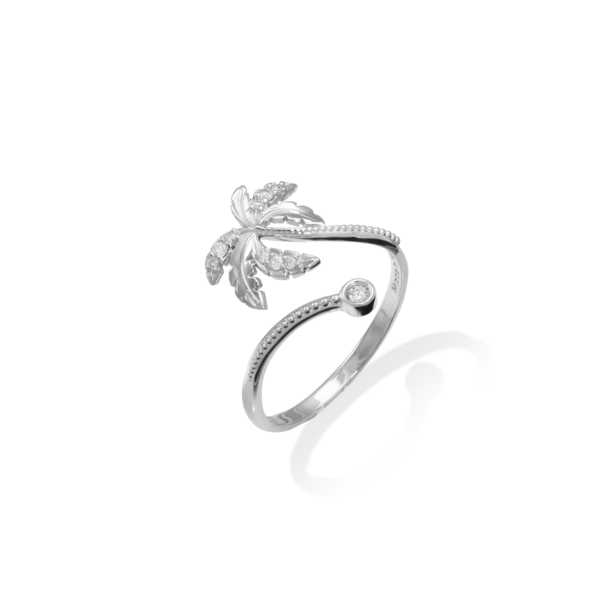 Paradise Palms - Palm Tree Ring in White Gold with Diamonds - 18mm