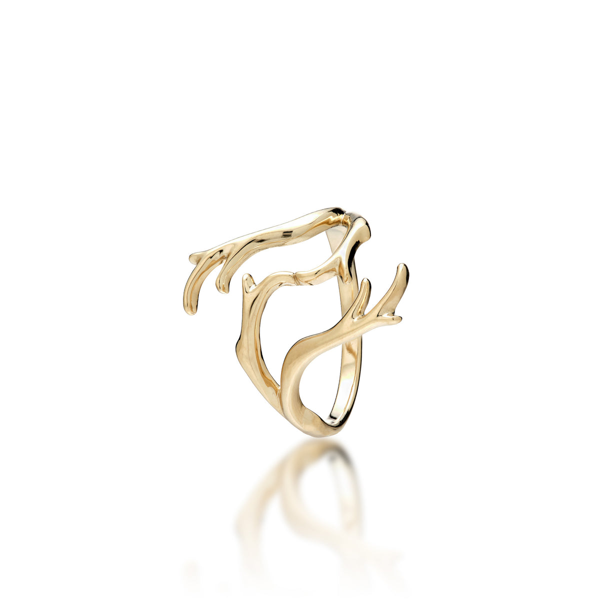 A 14k yellow gold Heritage Collection Hawaiian black coral branch-inspired design with a high-polish finish, shown on a white background