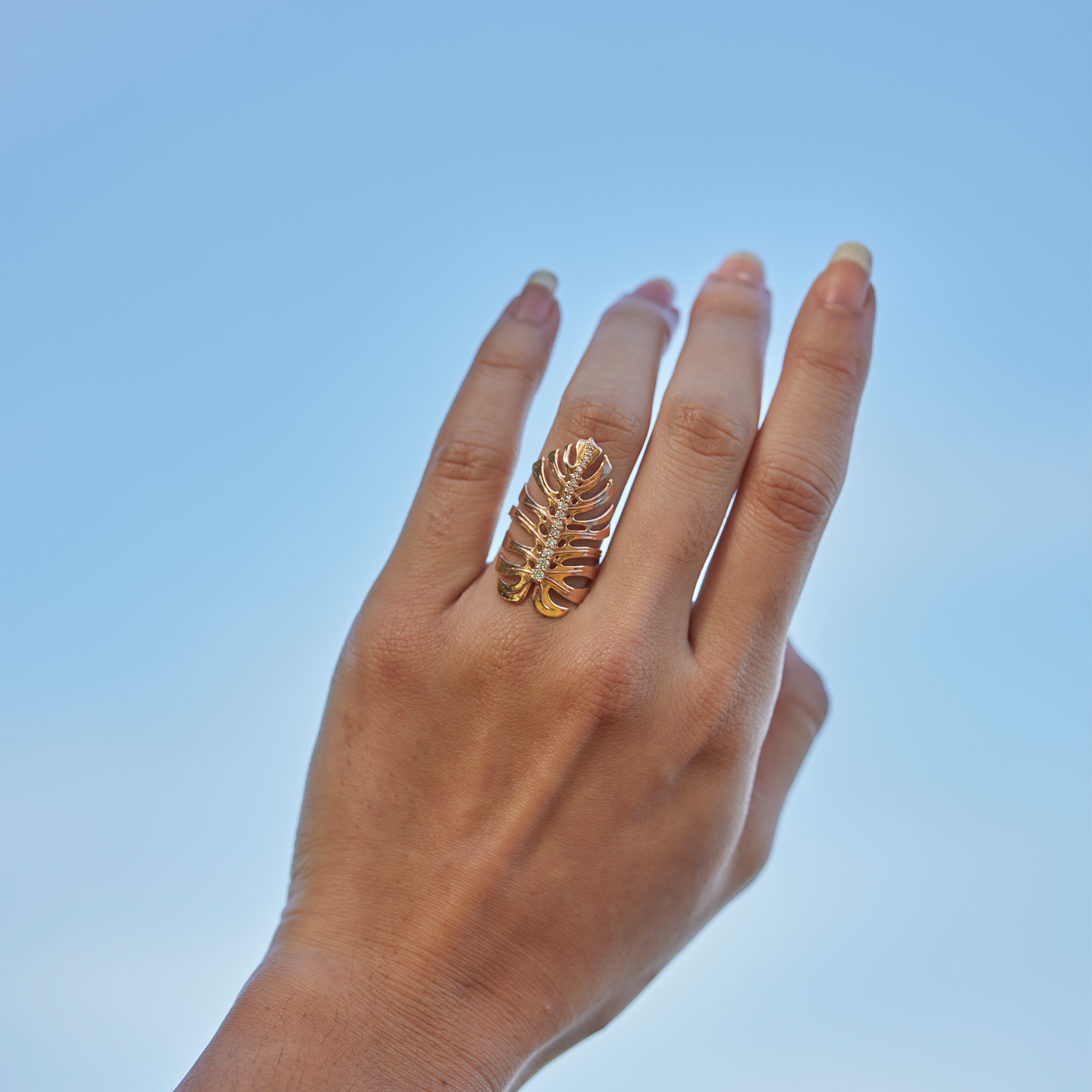 Monstera-Ring aus Roségold mit Diamanten – 32 mm