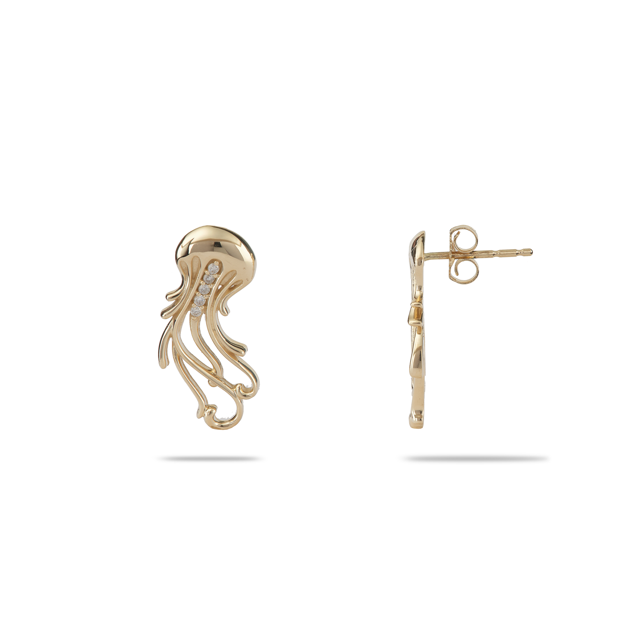Boucles d'oreilles de méduse de danse océanique en or avec diamants - 20 mm