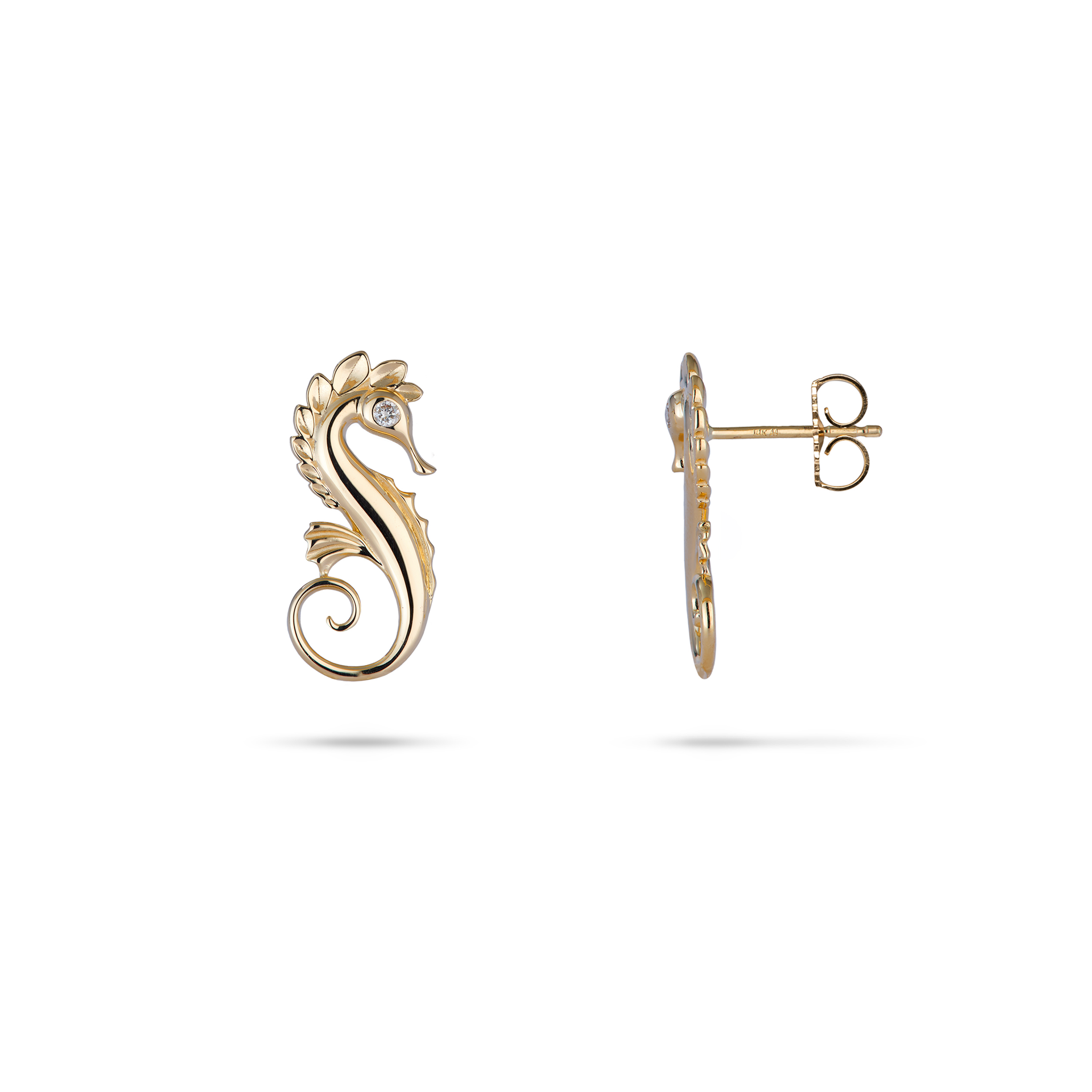 Ocean Dance Seahorse Earrings in Gold with Diamonds - 20mm