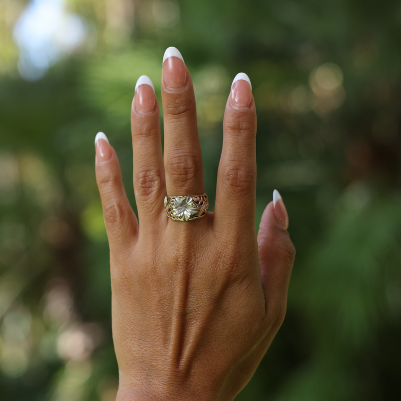 Hawaiian Gardens Hibiskus Ring in mehrfarbigem Gold mit Diamanten - 12 mm