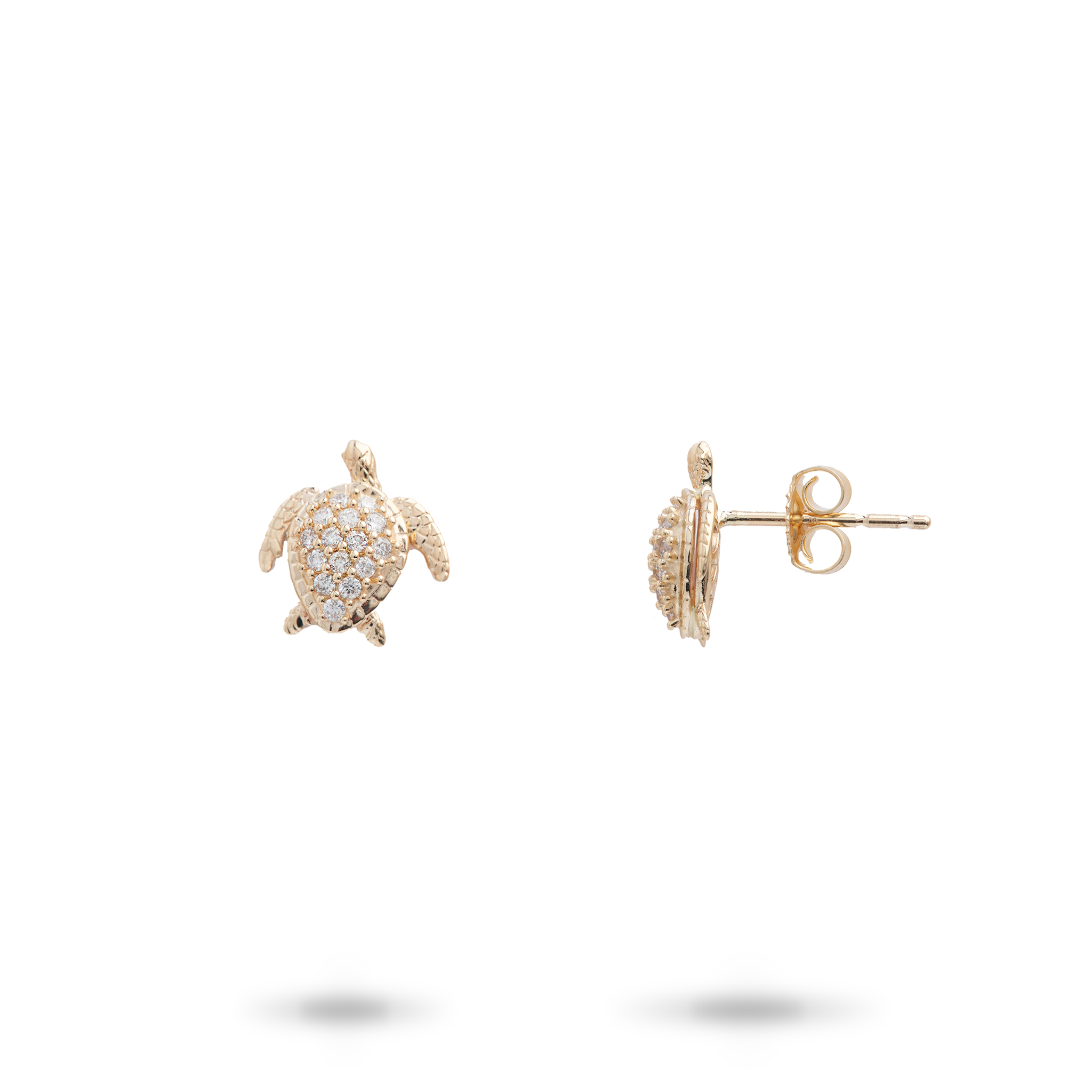 Honu Earrings in Gold with Diamonds - 10mm