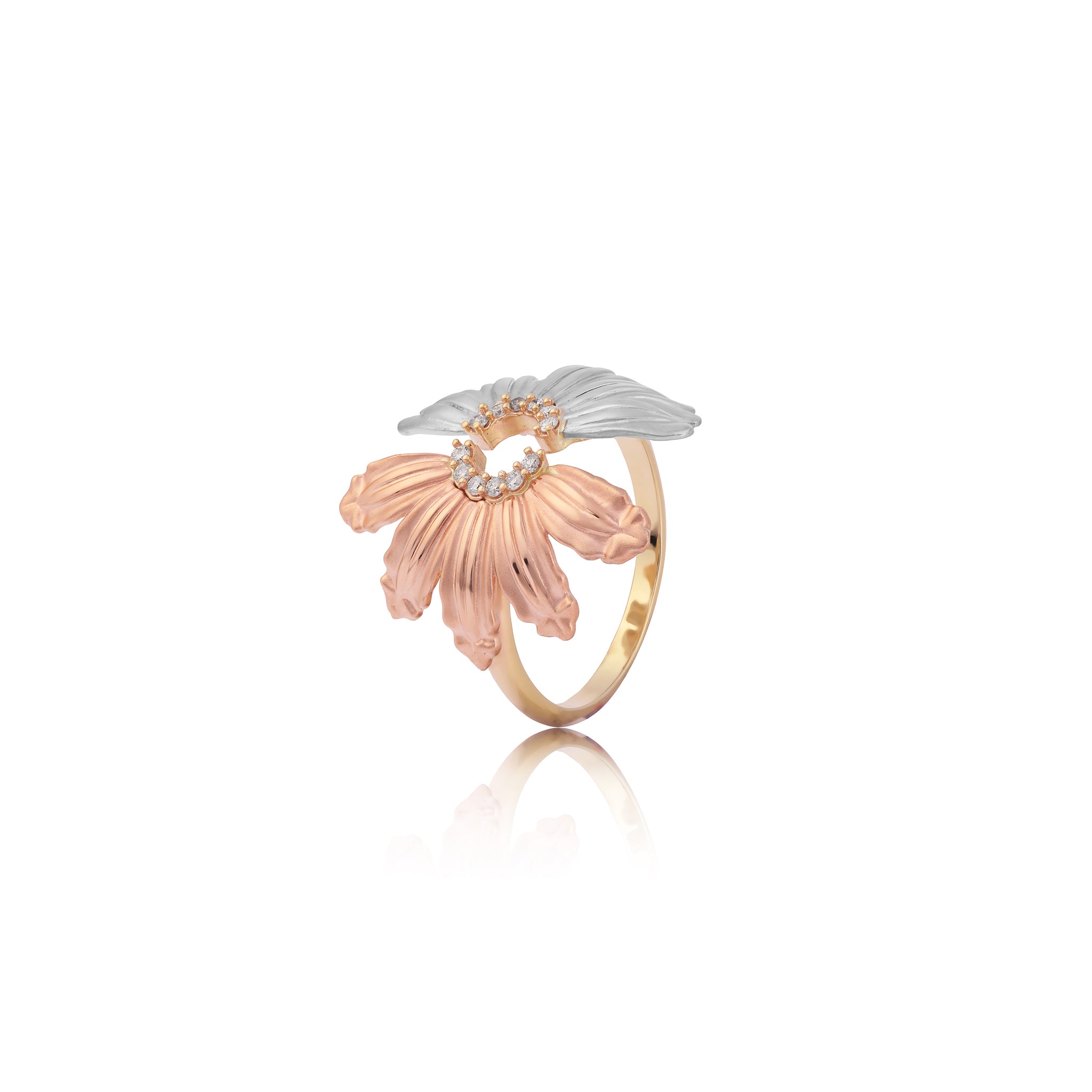 Beach & Mountain Naupaka Ring in Tri Color Gold with Diamonds