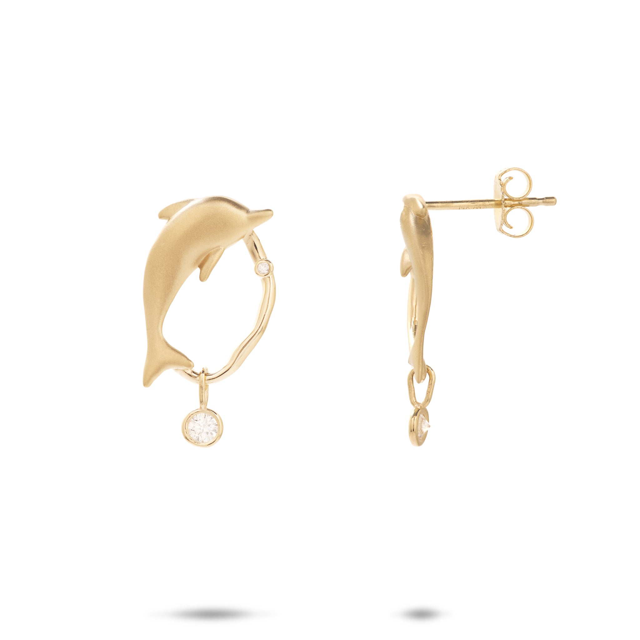 Bubble Dolphin Earrings in Gold with Diamonds - 20mm