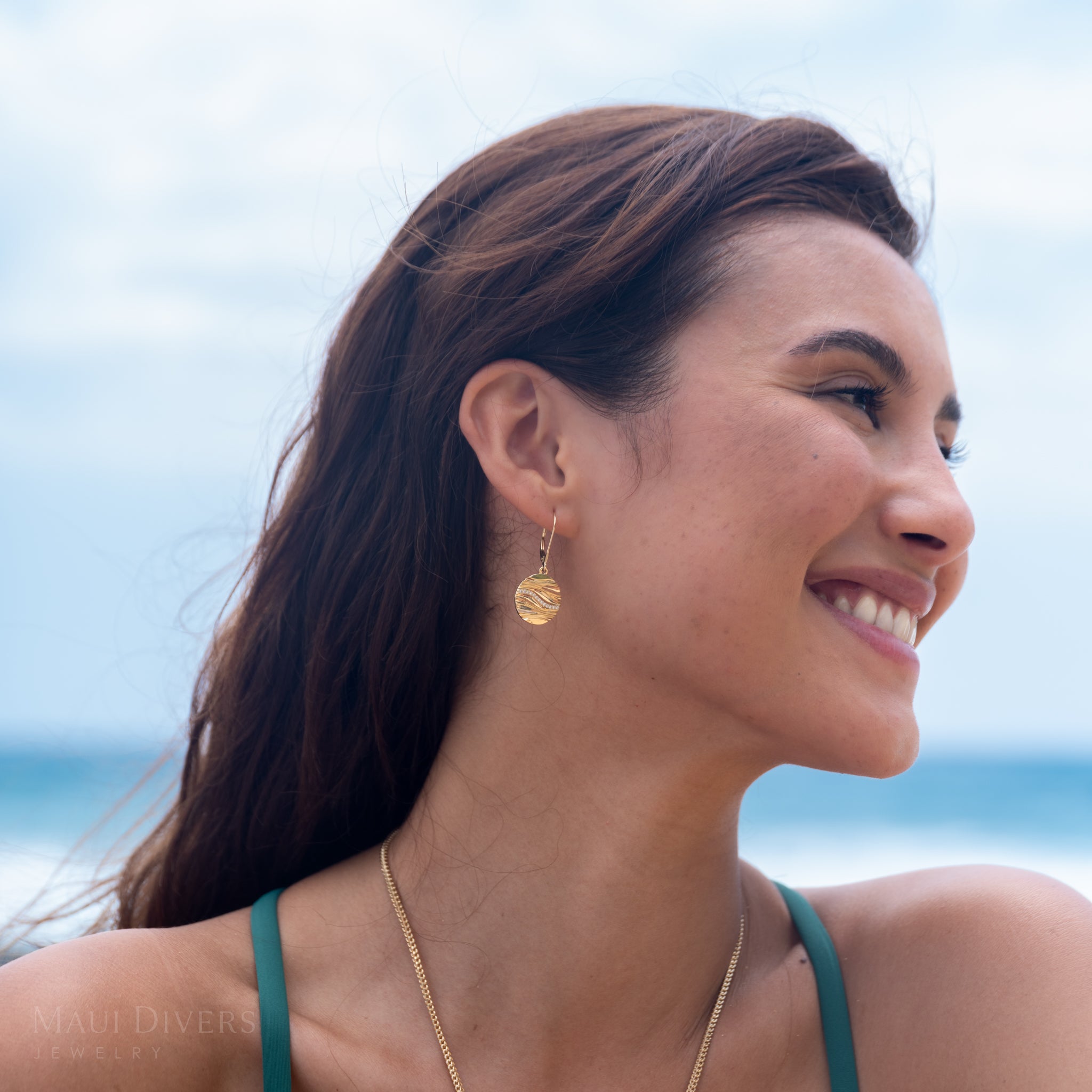Maui Divers Jewelry/マウイダイバーズジュエリー/ピアス オーシャンサンド レバーバック ピアス ゴールド製 ダイヤモンド付き