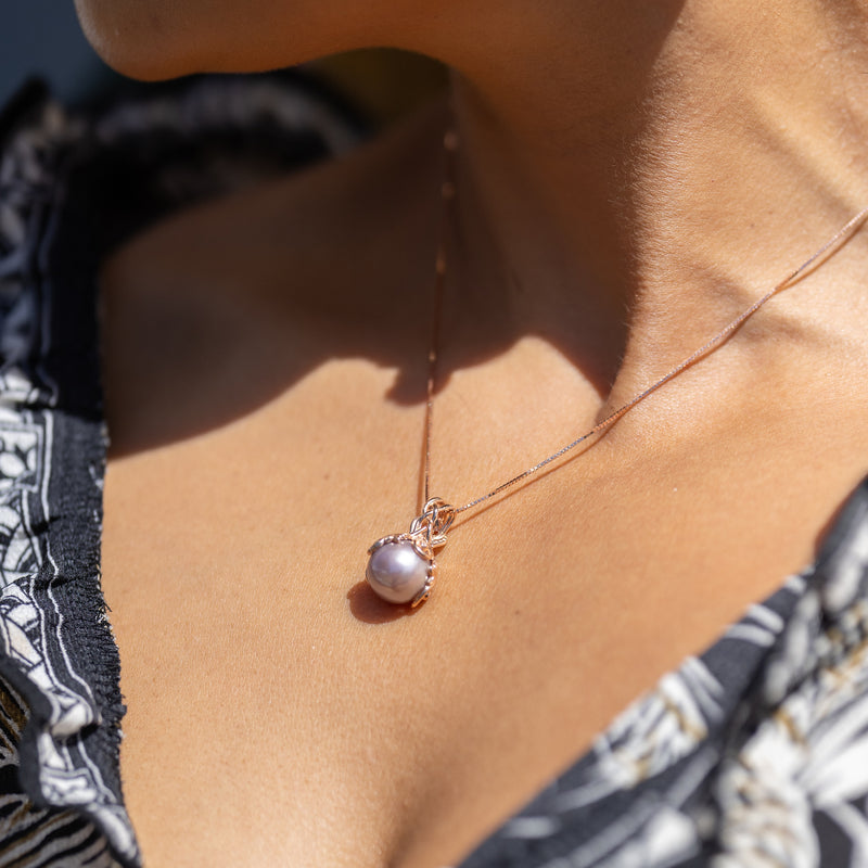 Living Heirloom Ultraviolet Freshwater Pearl Pendant in Rose Gold with Diamonds - 12-13mm