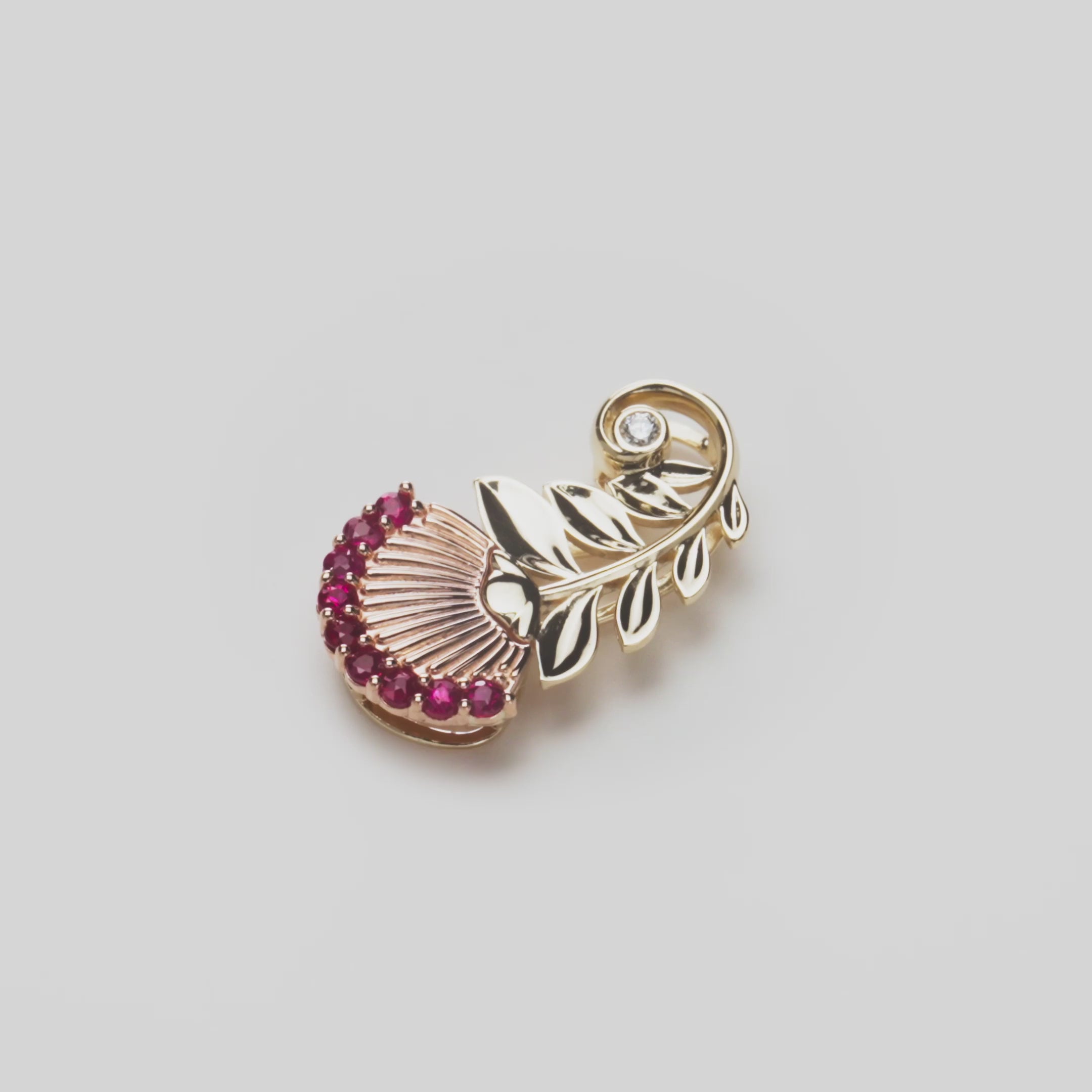 ʻŌhiʻa Lehua Ruby Pendant in Two Tone Gold with Diamond - 24mm