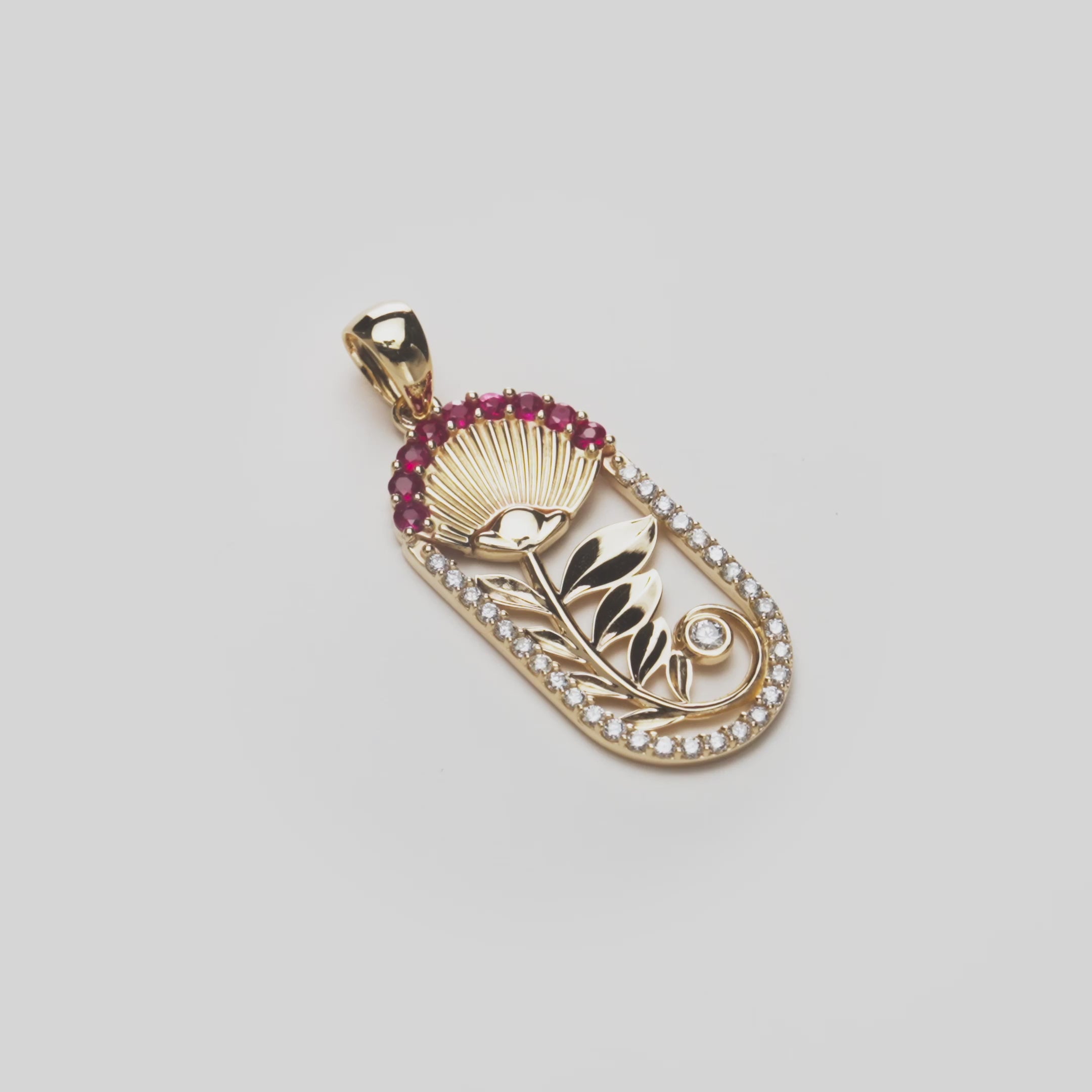 ʻŌhiʻa Lehua Ruby Pendant in Two Tone Gold with Diamonds