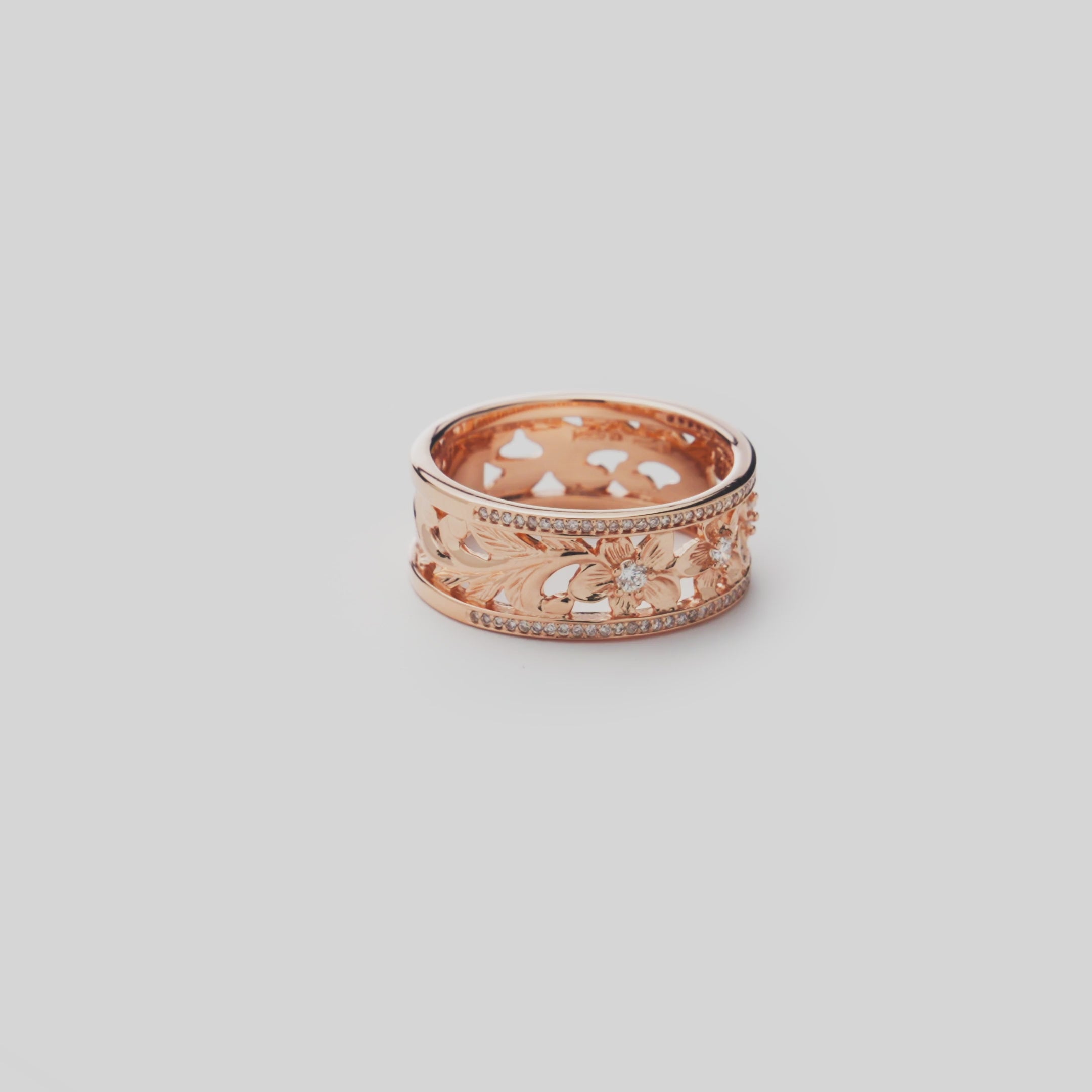 Hawaiian Heirloom Plumeria Ring in Rose Gold with Diamonds