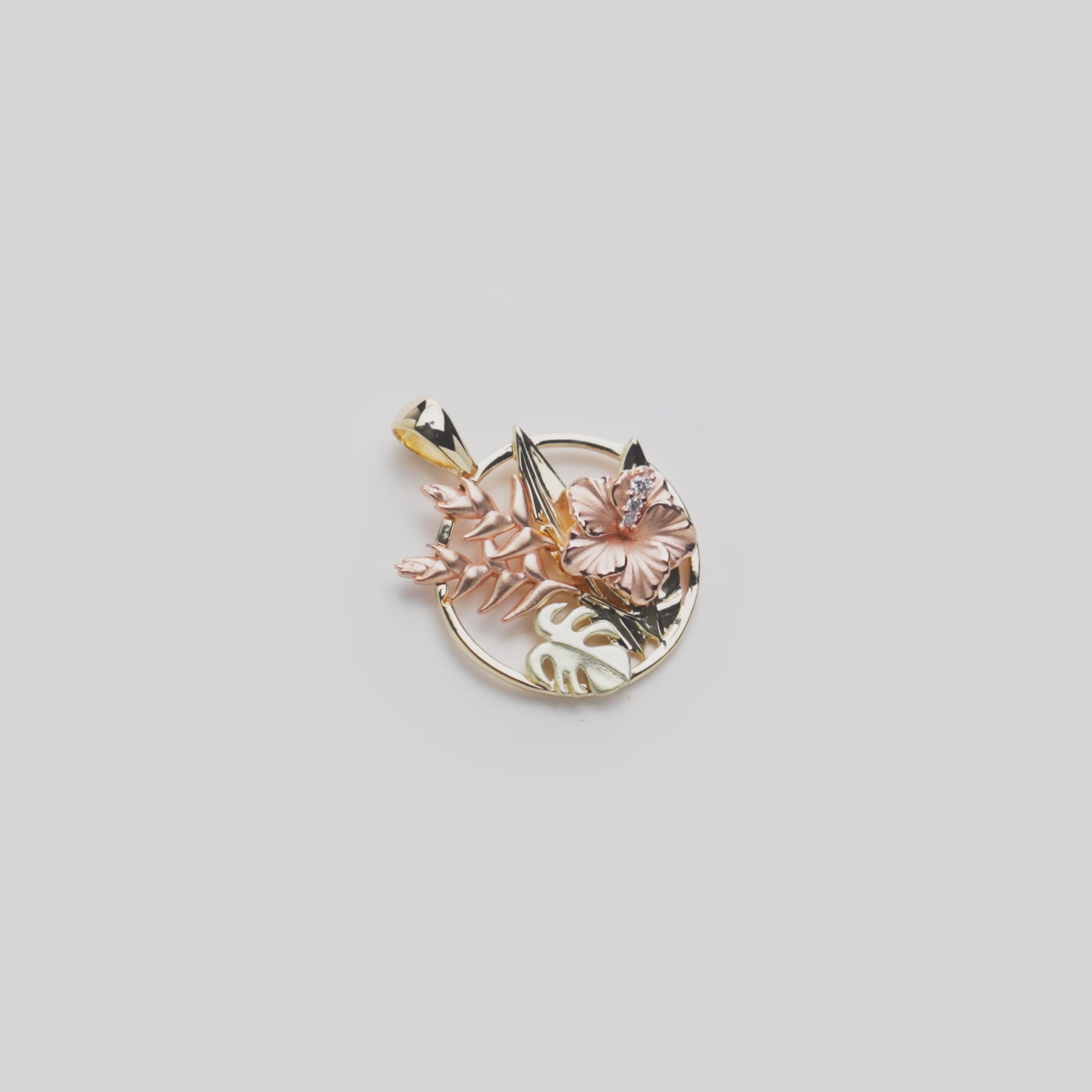 Hawaiian Gardens Hibiscus Diamond Pendant in Tri Color Gold - 15mm