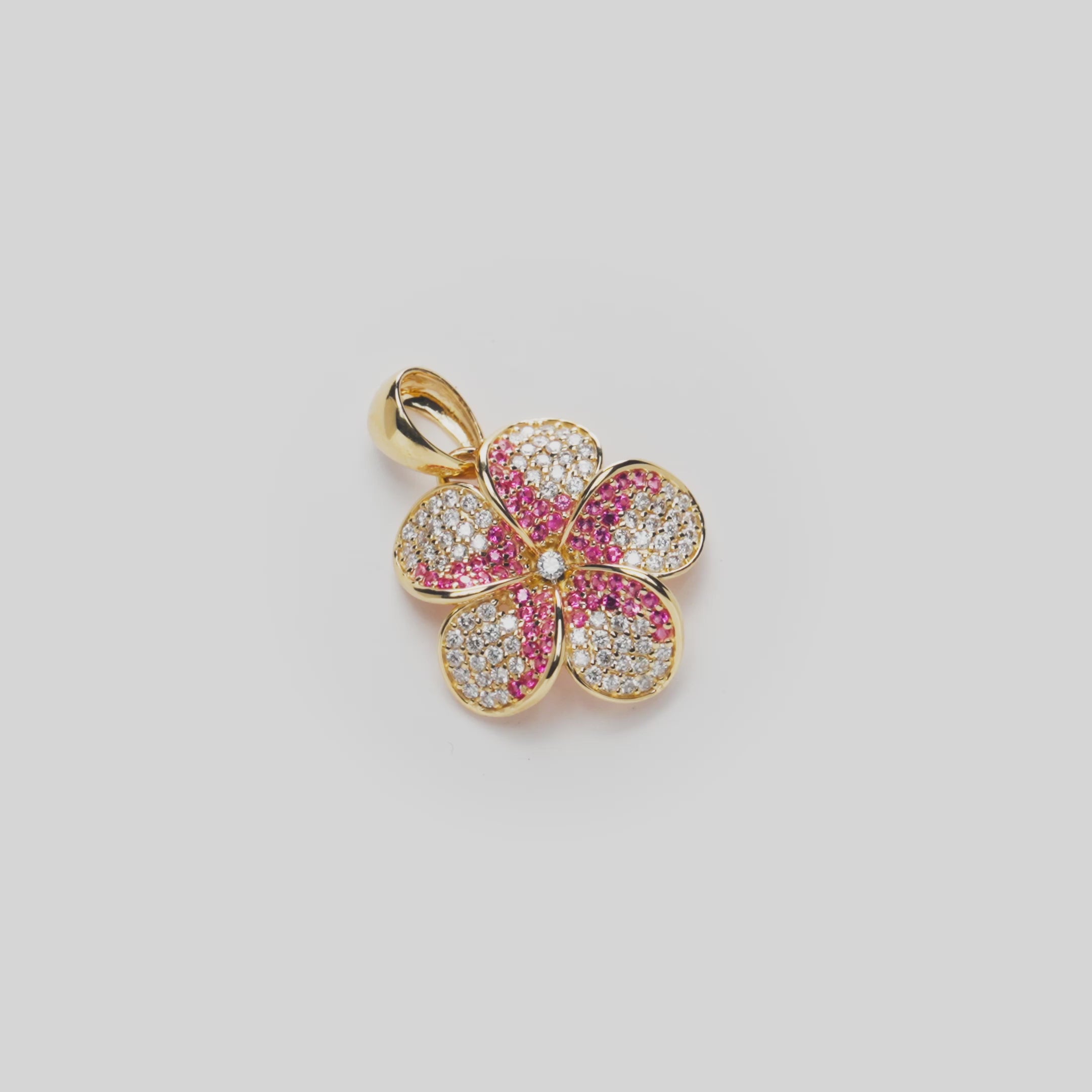 plumeria天然石 Plumeria Pink Sapphire Pendant in Gold with Diamonds - 20mm
