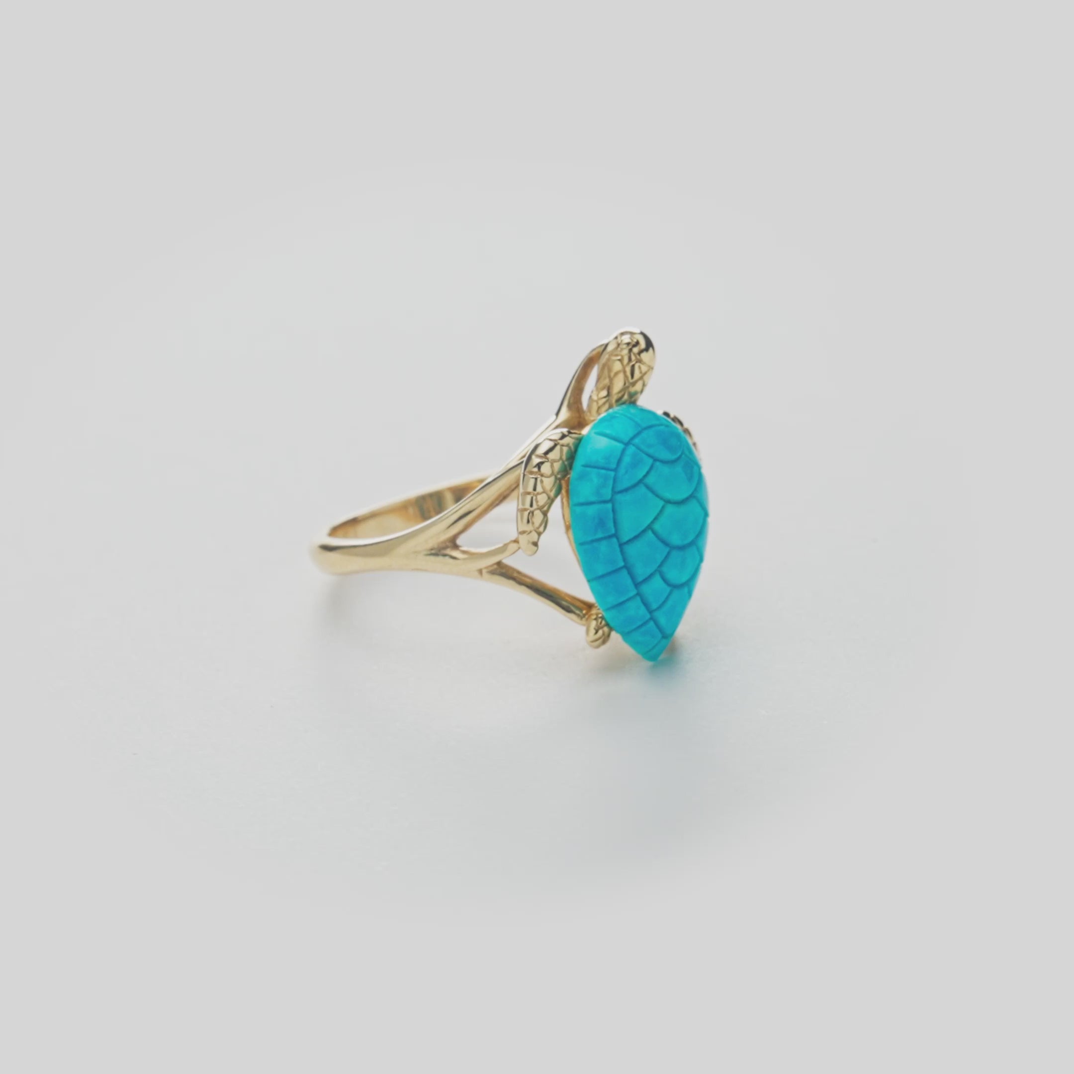 ホヌ（ウミガメ） ゴールド・ターコイズ・リング - 18mm