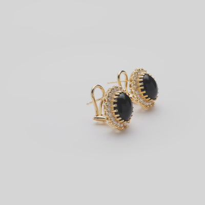 Video showcasing the 15mm Princess Ka‘iulani Black Coral Earrings in 14k Yellow Gold with Diamonds