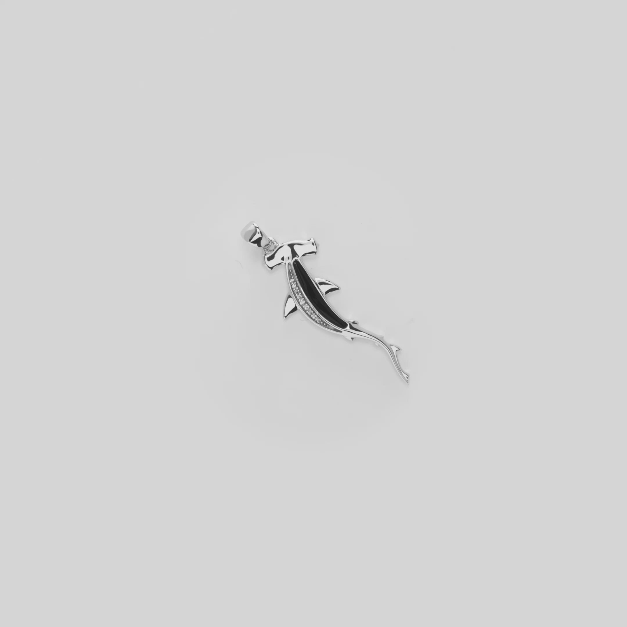 Hammerhead Shark Black Coral Diamond Pendant in White Gold - 34mm