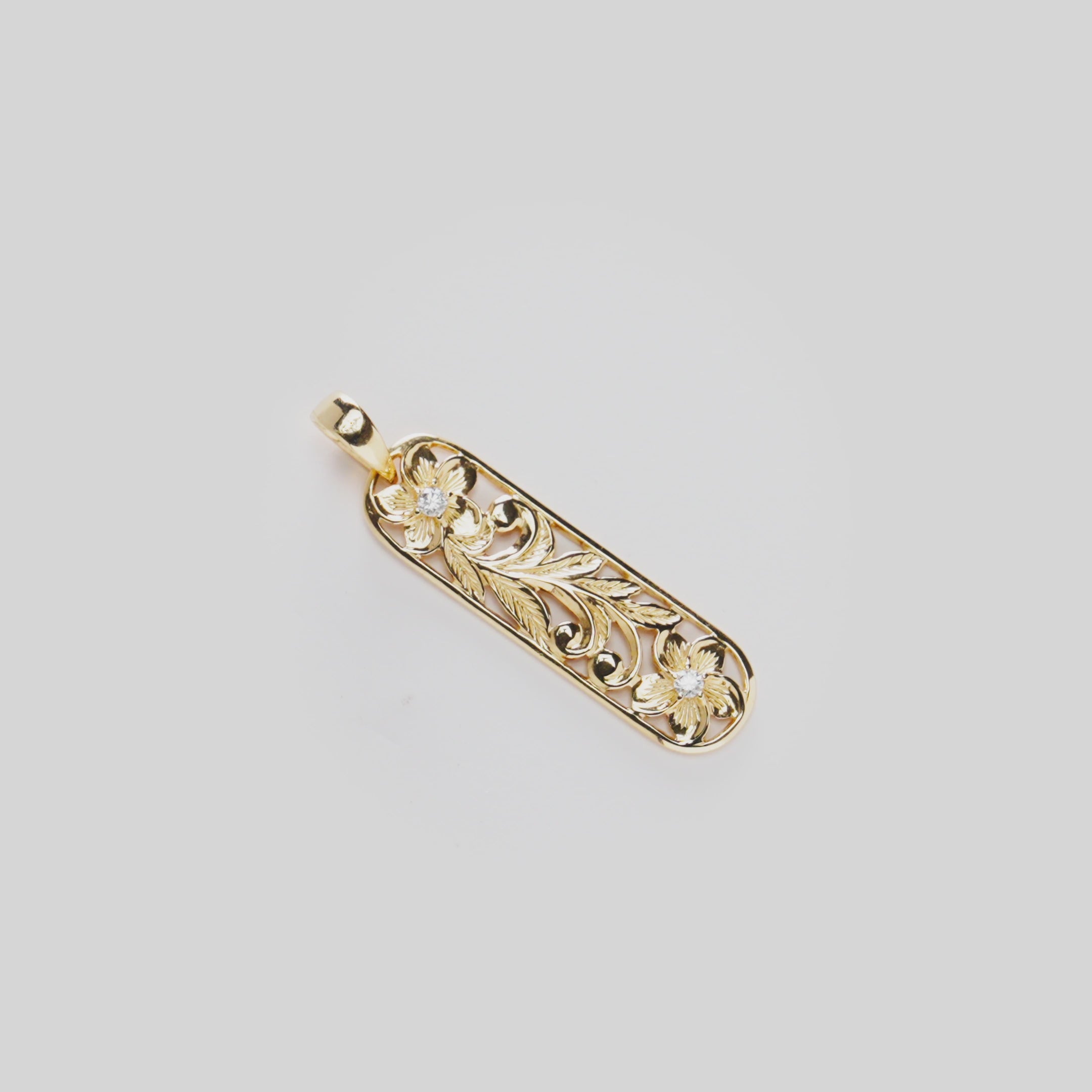 Hawaiian Heirloom Plumeria Pendant in Gold with Diamonds - 38mm