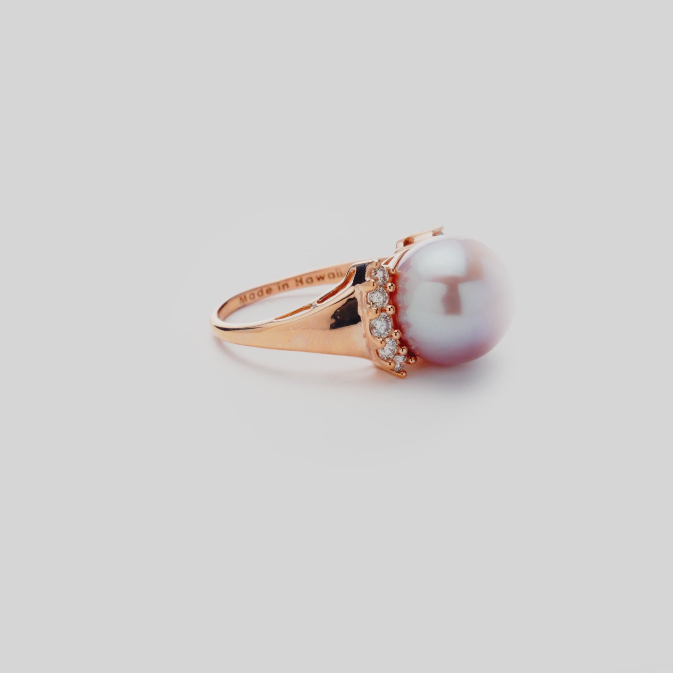 Video showcasing the Freshwater Lilac Pearl Ring in 14k Rose Gold with Diamonds 