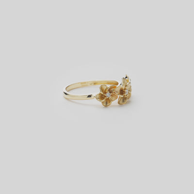 View showcasing the 8mm Plumeria Ring in 14k Yellow Gold with Diamonds 