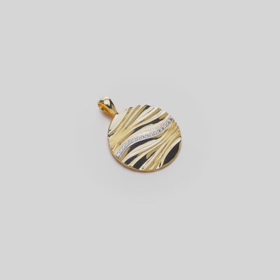 20mm Ocean Sand Round Pendant in 14k Yellow Gold with Diamonds turning on a White Background