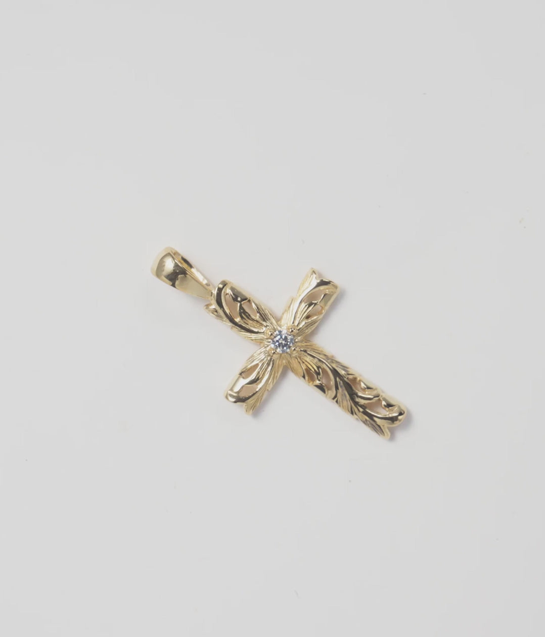 Hawaiian Heirloom Old English Scroll Cross Diamond Pendant in Gold