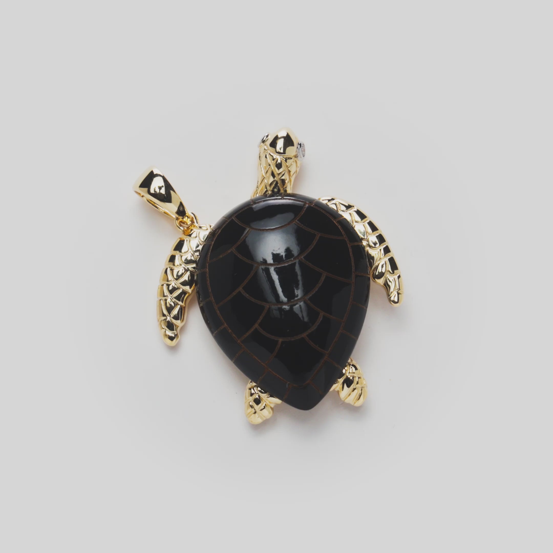 Honu (Sea Turtle) Black Coral Pendant in Gold - 36mm