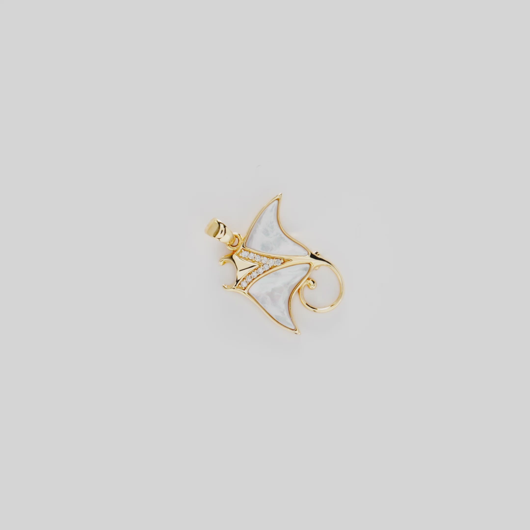 Video showcasing the Manta Ray Mother of Pearl Pendant in 14k Yellow Gold with Diamonds 