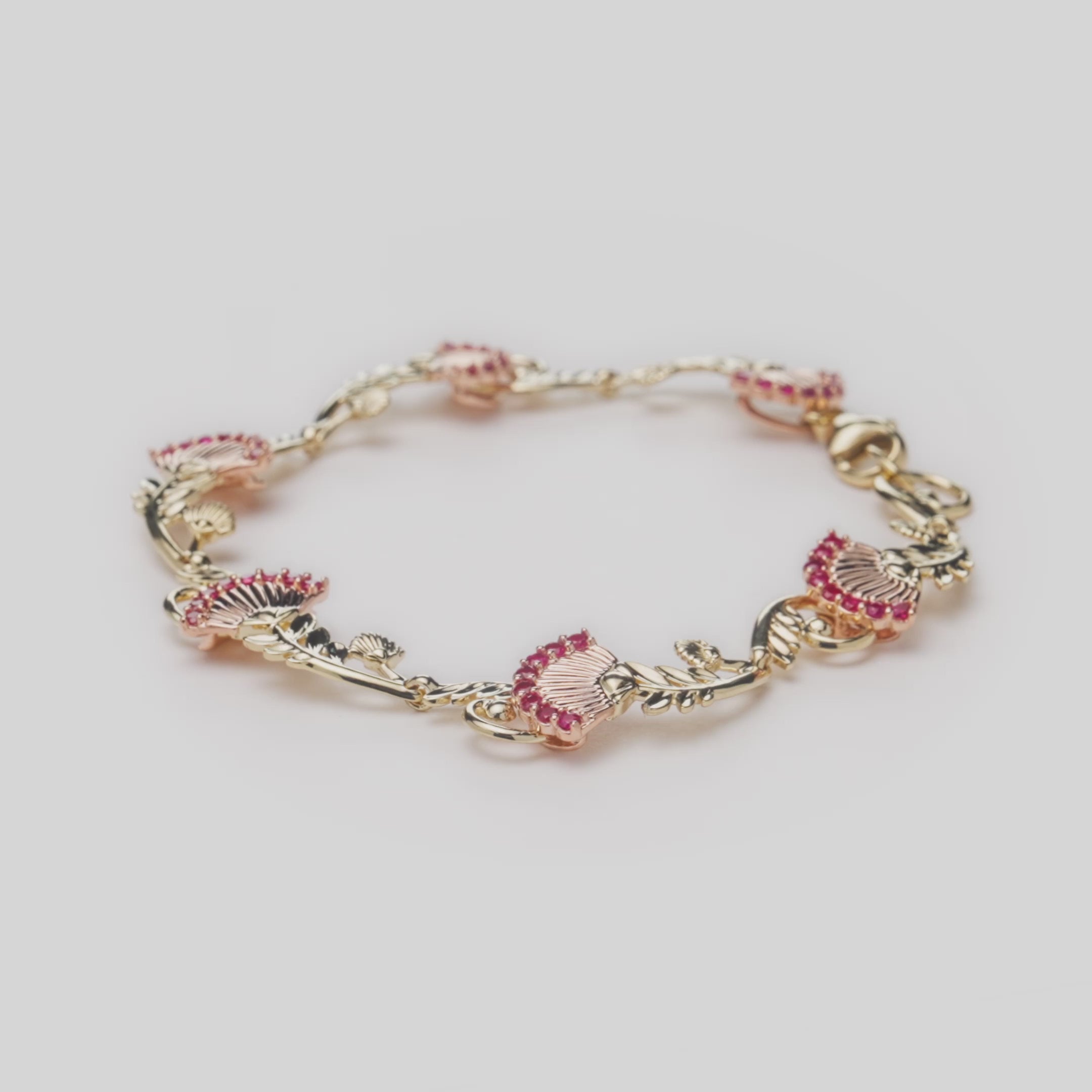 ʻŌhiʻa Lehua Ruby Link Bracelet in Two Tone Gold