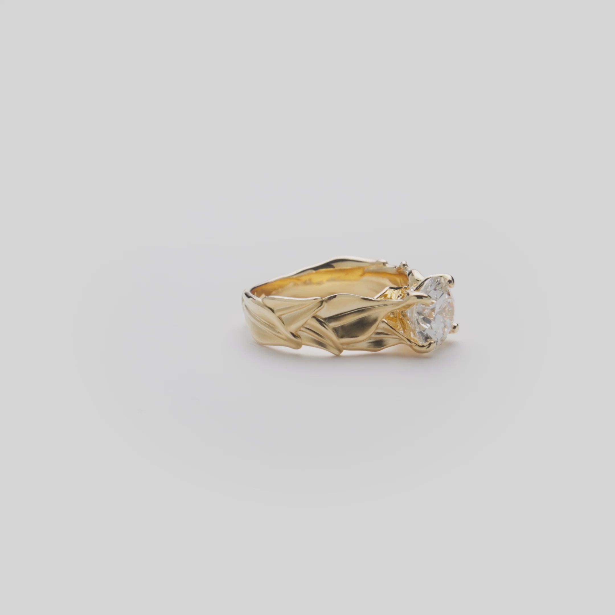 Video showcasing the 7mm Maile Lab Grown Diamond Engagement Ring in 14k Yellow Gold