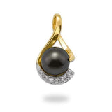 Tahitian Black Pearl Pendant with Diamonds in Gold (11-12mm)-Maui Divers Jewelry