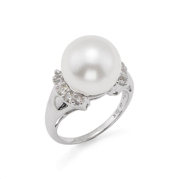 South Sea White Pearl Ring with Diamonds in 14K White Gold (12-13mm)-Maui Divers Jewelry
