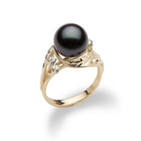 Tahitian Black Pearl Ring with Diamonds in Gold 9-10mm - Maui Divers Jewelry