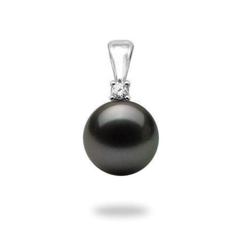 Tahitian Black Pearl Pendant in White Gold with Diamonds (10-11mm)-Maui Divers Jewelry
