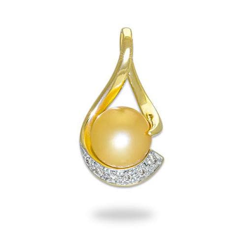 South Sea Gold Pearl Pendant with Diamonds in Gold-Maui Divers Jewelry