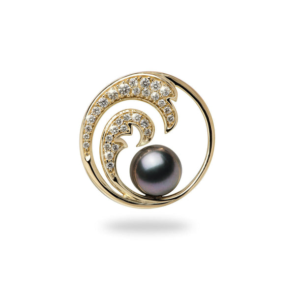 Nalu Tahitian Black Pearl Pendant in Gold with Diamonds - 24mm-Maui Divers Jewelry