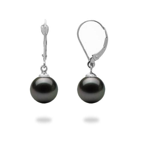 Tahitian Black Pearl Earrings in White Gold - 9-10mm – Maui Divers Jewelry