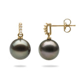 Tahitian Black Pearl Earrings in Gold with Diamonds (9-10mm)-Maui Divers Jewelry