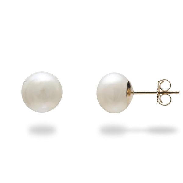 Button Freshwater Pearl Earrings in Gold-Maui Divers Jewelry