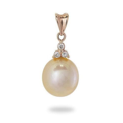 Pink Freshwater Pearl Pendant with Diamonds in Rose Gold (10-11mm)-Maui Divers Jewelry
