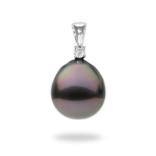 Tahitian Black Pearl Pendant in White Gold with Diamond - 11-12mm