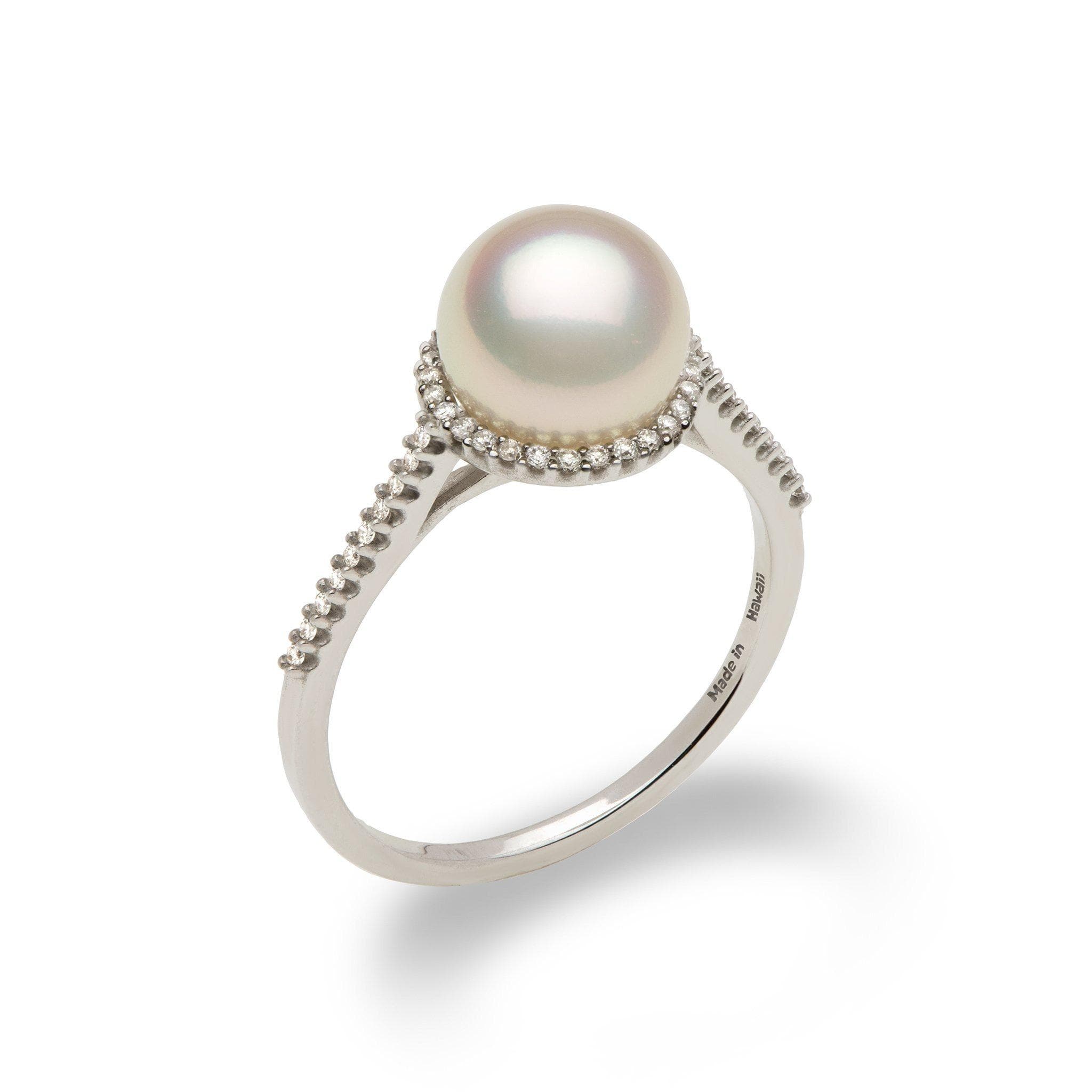 Akoya Pearl Ring with Diamond in 14K White Gold (8mm)-Maui Divers Jewelry