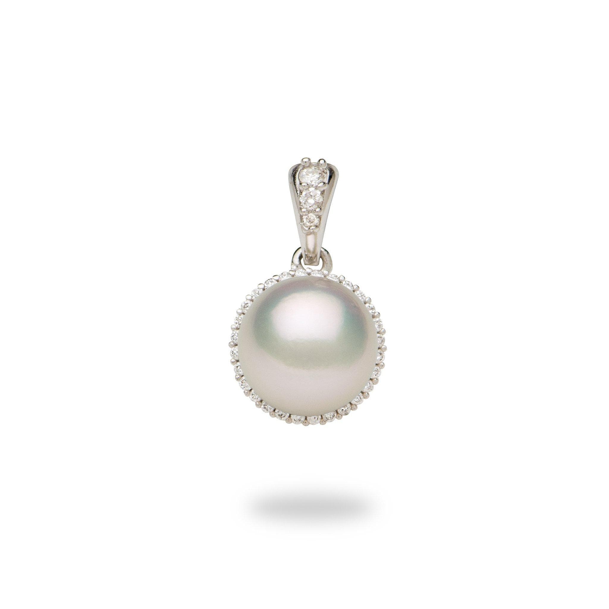 Akoya Pearl Pendant with Diamonds in 14K White Gold (8mm)-Maui Divers Jewelry